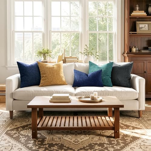 MIULEE Couch Pillow Covers Textured Chenille Home Decor 12x20 Navy Blue - Image 5