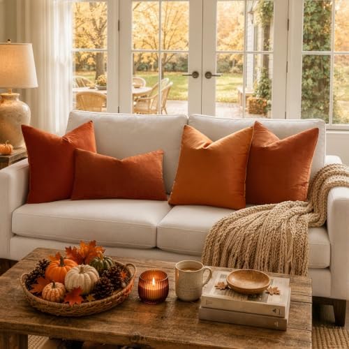 MIULEE 12x20 Inch Lumbar Velvet Fall Throw Pillow Covers Rust - Image 3