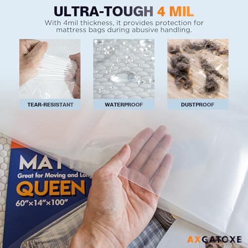 Axgatoxe Plastic Mattress Bag for Moving Storage, Queen Size - Image 3