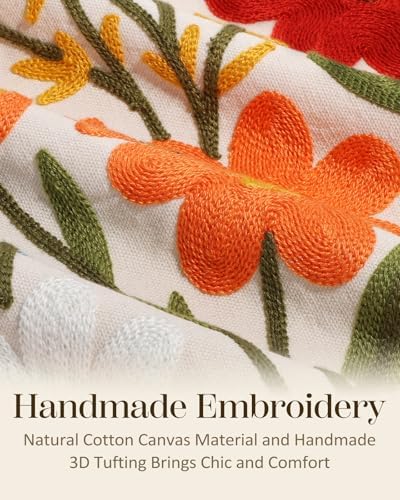 Embroidered Throw Pillow Covers 18x18 Inch, Flower Cluster - Image 2