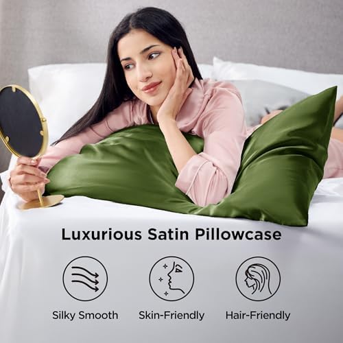 Bedsure Satin Pillowcases King Set of 2, Similar to Silk Pillow Cases Moss - Image 2