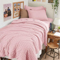 HYMOKEGE Pink Twin Comforter Set Seersucker 5 Pieces, All Season Luxury Bed in by HYMOKEGE