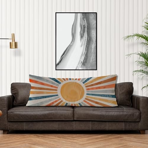 Boho Abstract Colorful Sun Body Pillow Covers 20x54, Boho Room Decor, Retro Mid - Image 4