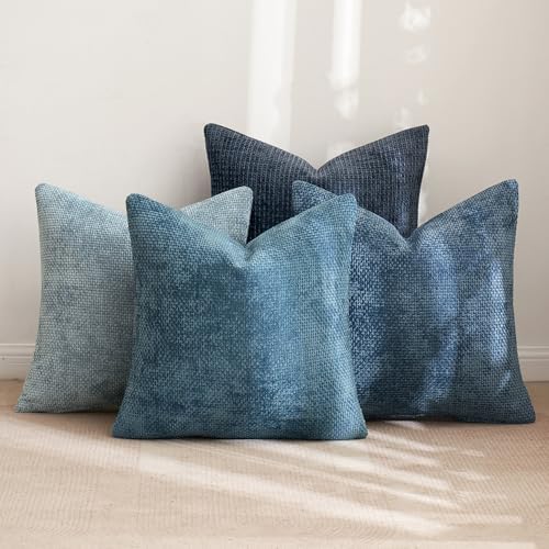 MIULEE Soft Decorative Chenille Pillow Covers Blue Series 16x16 Pack of 4 - Image 4