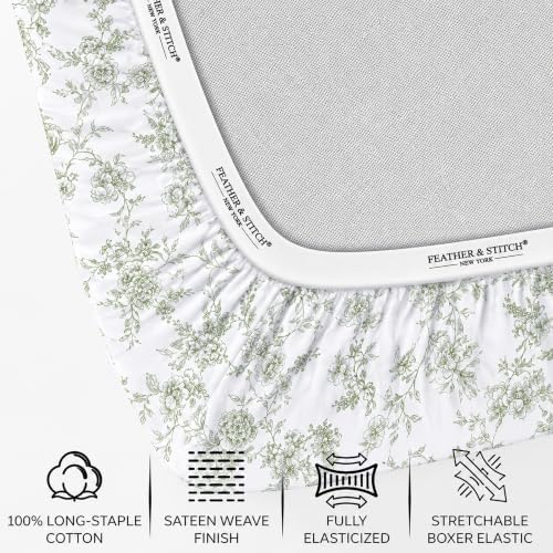Feather & Stitch 100% Cotton Sateen 500 TC Queen Size Bed Sheet Set - Image 3