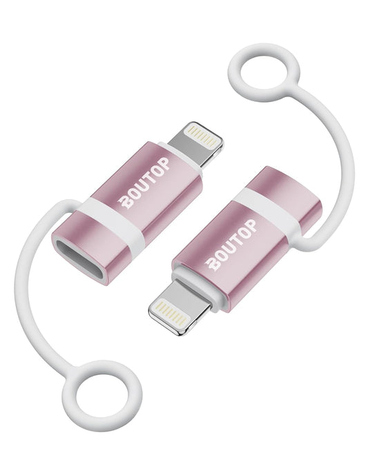 [MFi Certified] 36W USB C to Lightning Cable Adapter, Support Data Sync/PD Fast Charging Compatible with iPhone iPad AirPods, with Anti-Lost Holder - Rose Gold 2 Pack