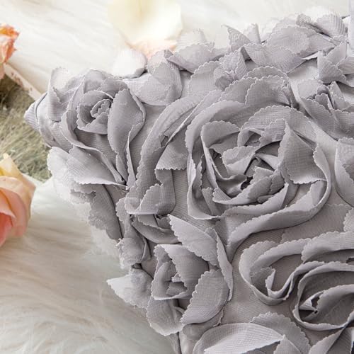 MIULEE Decorative Rose Flower Pillow Cover Pack of 1 Grey 16x16 Inch - Image 2