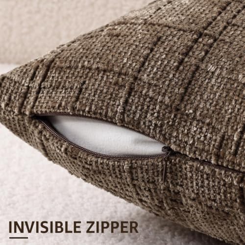 decorUhome Textured Chenille Throw Pillow Covers 22x22 Set of 2 Taupe - Image 3