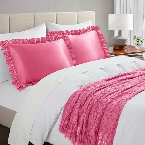 Peach RedSatin Ruffled Pillow Cases - Image 2