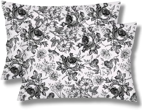 Black and White Porcelain Floral Throw Pillow Cases Queen Size Set of 2 by Unknown