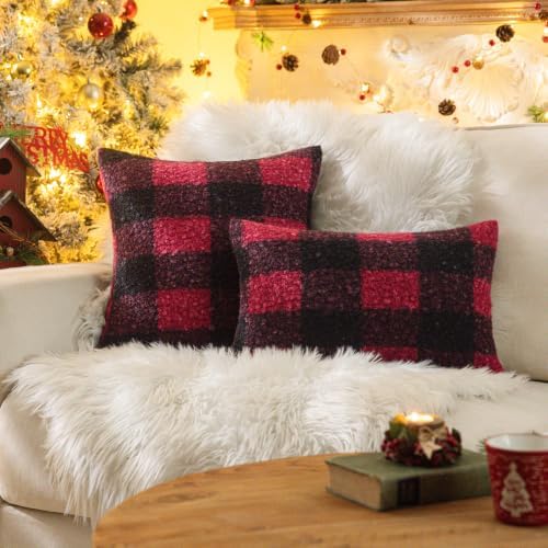 AQOTHES Red Black Plaid Christmas Throw Pillow Covers 18x18 Inch Set of 2 - Image 2