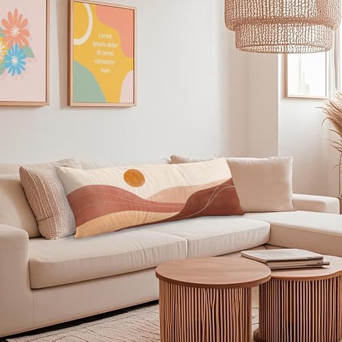 Abstract Boho Terracotta Sun 20x54 Body Pillow Cover Case, Mid Century Modern - Image 4