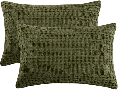PHF 100% Cotton Waffle Pillow Shams Queen Size, 2 Pack 20" x 30" Soft by PHF