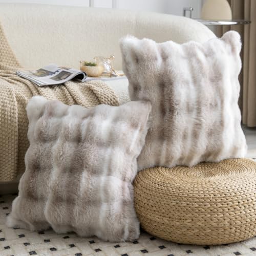 MADIZZ Pack of 2 Thick Plush Faux Wool Throw Pillow Covers Soft Boho Throw - Image 2