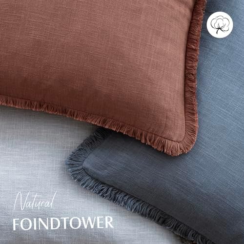 Foindtower Boho Linen Fringe Lumbar Throw Pillow Covers 12×20 Rust Red - Image 4