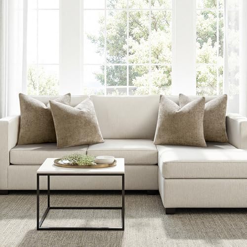 MIULEE Soft Decorative Chenille Pillow Covers Khaki 18x18 Pack of 4 - Image 4