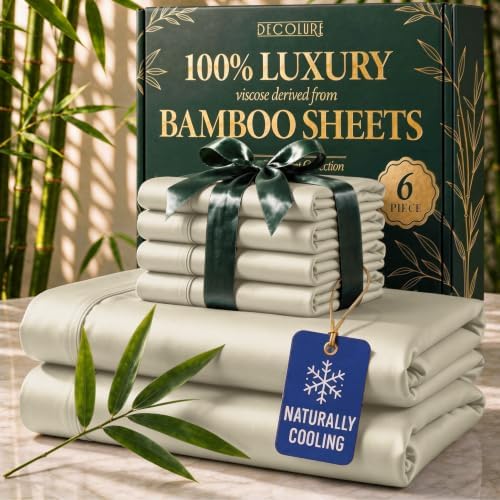 DECOLURE 100% Viscose Derived from Bamboo Sheets King Size, Luxury 6 Pc Set by DECOLURE