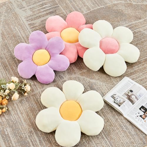 Kcvvcr White Yellow Flower Pillow, 19.6" Cute Flower Shaped Floor Pillow - Image 3