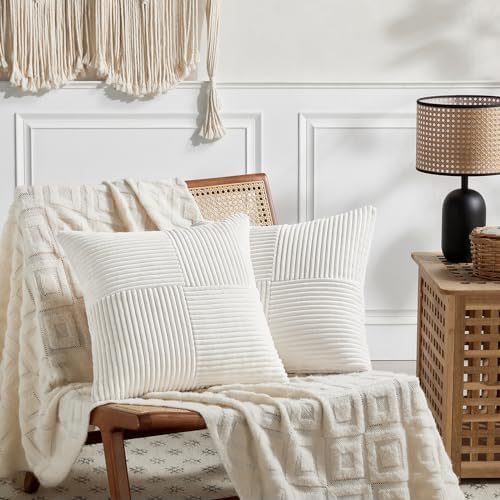 Fancy Homi 2 Packs Cream White Decorative Throw Pillow Covers 18x18 Inch - Image 6