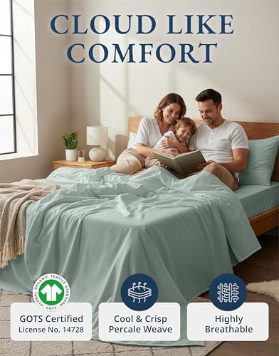 LANE LINEN Full Sheet Set 100% Organic Cotton Percale Cooling - Image 2