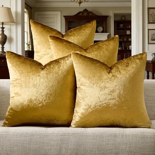 GIGIZAZA Pack of 4 Gold Decorative Velvet Pillow Covers 20x20 by GIGIZAZAFocusingonhomedecoration