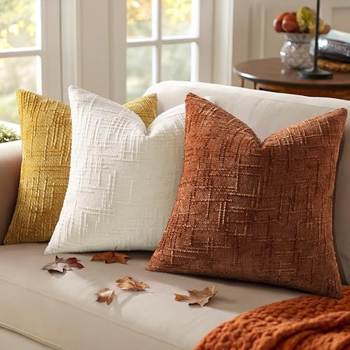 decorUhome Textured Chenille Throw Pillow Covers 16x16 Set of 2 Rust - Image 4