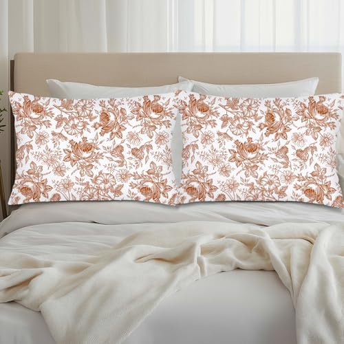 Orange and White Porcelain Floral Throw Pillow Cases Queen Size Set of 2 - Image 4