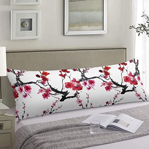Cherry Blossoms Body Pillow Cover Watercolor Flower Cushion Case Decorative by VEHOHIYA