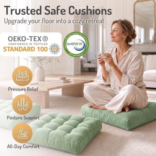Large Floor Pillows for Adults, Square Meditation Cushion, 22 Inch Green - Image 2