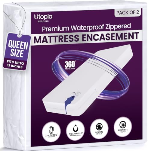 Waterproof Zippered Mattress Protector Queen Pack of 2 by UTOPIABEDDING