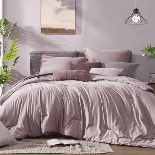 Monbix Queen Comforter Set 7 Pieces Lilac Cationic Dyeing Bed in a Bag by Monbix