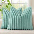 decorUhome Fall Faux Fur Throw Pillow Covers 22x22 Set of 2 Aqua by decorUhome