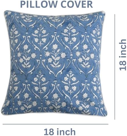 Ridhi Block Print Cornflower Blue Pillow Cover 18" x 18" Decorative Couch - Image 4