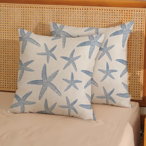 Navy Blue Starfish Pillow Covers 16x16 Set of 2 Coastal Throw Pillows Spring - Image 3