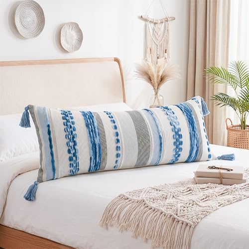 PANOD Boho Long Lumbar Throw Pillow Cover 14 x 36 Blue, Chenille Morocan Extra - Image 5