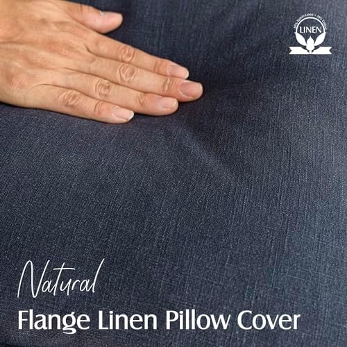 Foindtower Linen Solid Decorative Throw Pillow Covers 22x22 Inch Navy Blue - Image 2