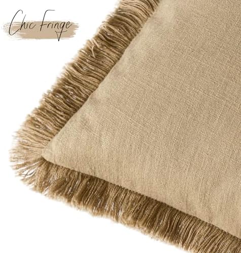 Foindtower Decorative Linen Fringe Throw Pillow Covers 22×22 Light Khaki - Image 3