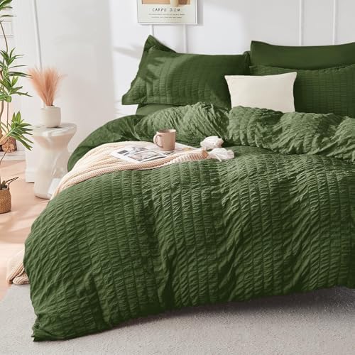HYMOKEGE Olive Green King Size Comforter Set Seersucker 7 Pieces, All Season - Image 2