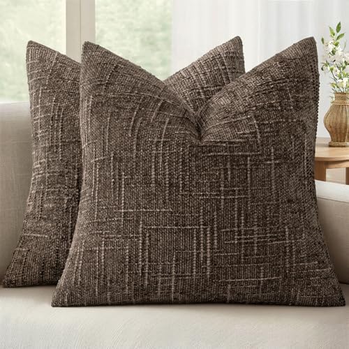 MIULEE Chenille Textured Fall Throw Pillow Covers Brown 18x18 Set of 2 by MIULEE