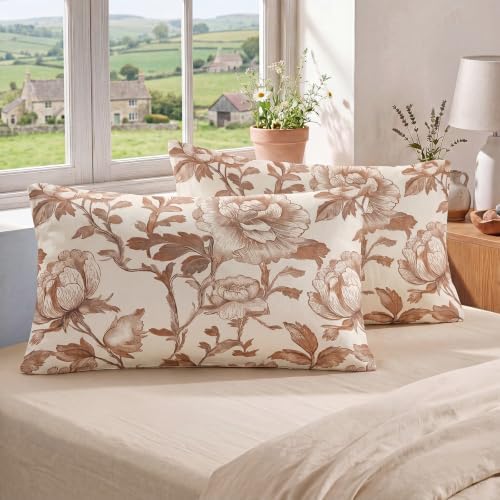 Bedorm 100% Cotton Pillowcases Set of 2 Standard Size Floral Pillow Cover - Image 4