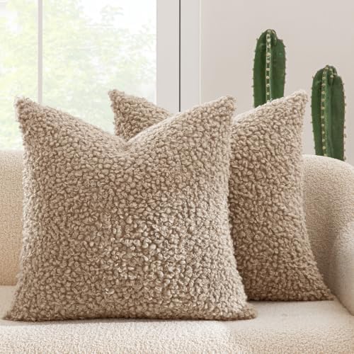MIULEE Decorative Faux Fur Pillow Covers Sherpa 18x18 Light Camel by MIULEE