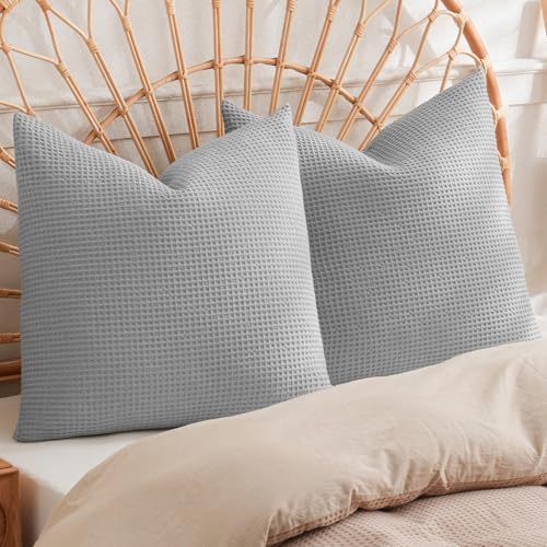 PHF 100% Cotton Waffle Weave Throw Pillow Cover, No Insert, 2 Pack Elegant Home by PHF