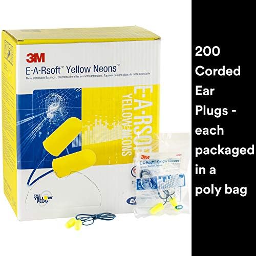 3M Ear Plugs with Cord, E-A-Rsoft Yellow Neons 311-4106, Metal Detectable - Image 2