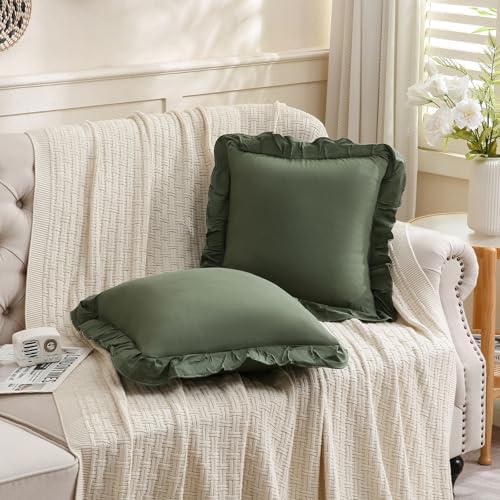 Merryword Olive Green Pillowcases 18x18 Cute Throw Pillow Covers Pack of 2 - Image 2