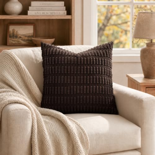 MIULEE Corduroy Decorative Throw Pillow Covers 18x18 Dark Brown Pack of 2 - Image 4