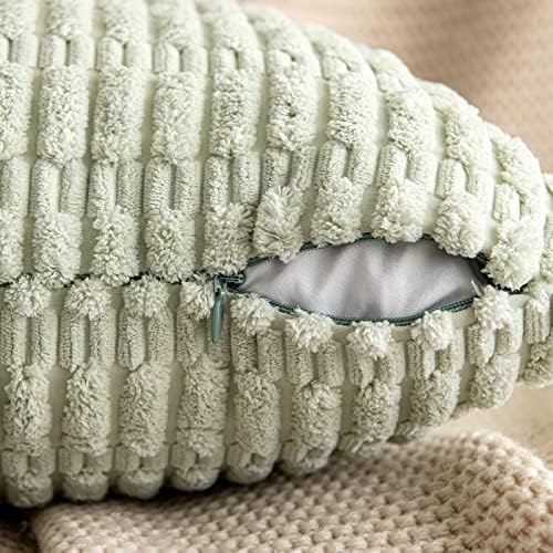 MIULEE Euro Sham Corduroy Decorative Throw Pillow Covers 24x24 Light Green - Image 2