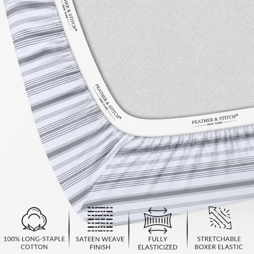 Feather & Stitch 100% Cotton Sateen 500 TC Split King Size Bed Sheet Set - Image 3