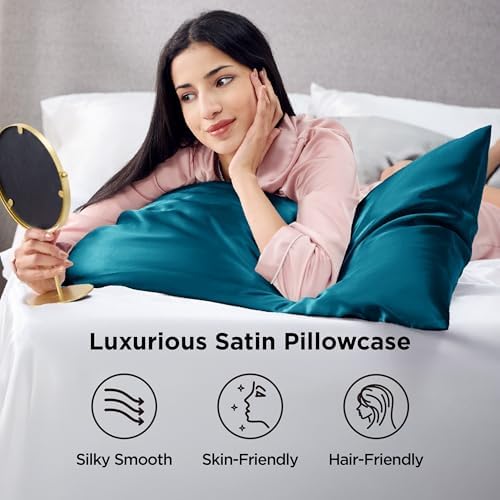 Bedsure Satin Pillowcases Queen Set of 2, Similar to Silk Pillow Cases Teal - Image 2