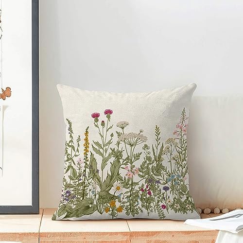 AEIOAE Sage Green Pillow Covers 20x20 Inch Set of 2, Spring Wildflower Plant - Image 3