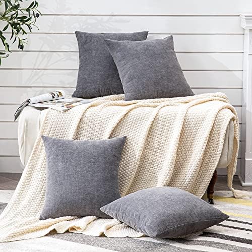 GAWAMAY Gray Chenille Throw Pillow Covers 18x18 Set of 4 - Image 6